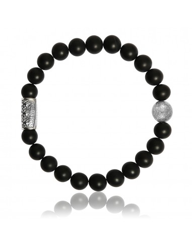 Bracelet Onyx Noir Mat et Talisman de Prospérité