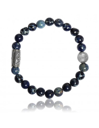 Bracelet Jaspe de Mer Bleu Foncé et Talisman