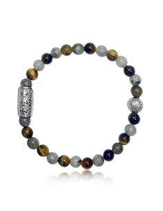 Bracelet 6 mm Labradorite / Oeil de Tigre et Prospérité