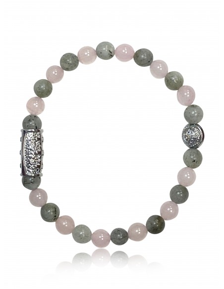 Bracelet 6 mm Labradorite / Quartz Rose et Prospérité