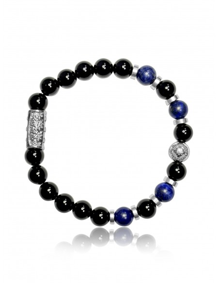 Bracelet Agate Noire / Lapis Lazuli et Talisman