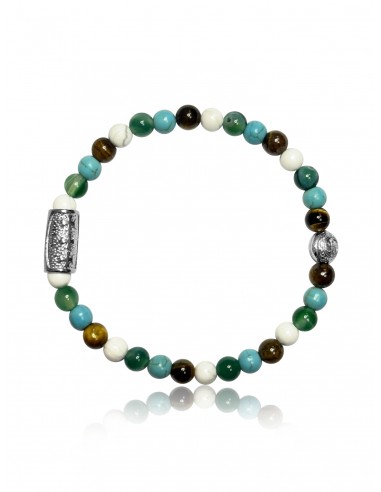 Bracelet 6 mm Turquoise / Agate Verte / Howlite / Oeil de Tigre et Talisman de Prospérité