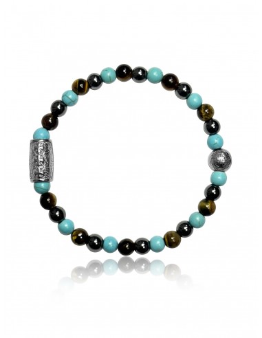 Bracelet 6 mm  Turquoise / Oeil de Tigre / Hématite et Talisman de Prospérité