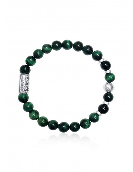 Bracelet Oeil de Tigre Vert  / Agate Noire et Talisman de Prospérité