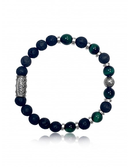 Bracelet Pierre de Lave / Oeil de Tigre Vert et Talisman de Prospérité