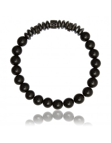 Bracelet 8mm Agate Noire / Zircons