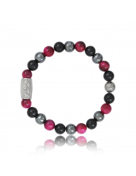 Bracelet Pink Tiger Eye / Black agate / Hematite and Prosperity