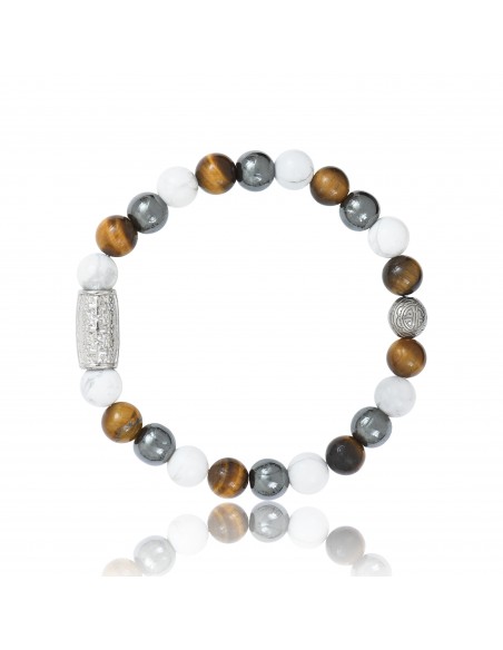 Bracelet White Howlite / Tiger Eye / Hematite and Prosperity