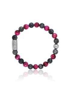 Bracelet Grey Larvikite / Pink Tiger Eye / Prosperity