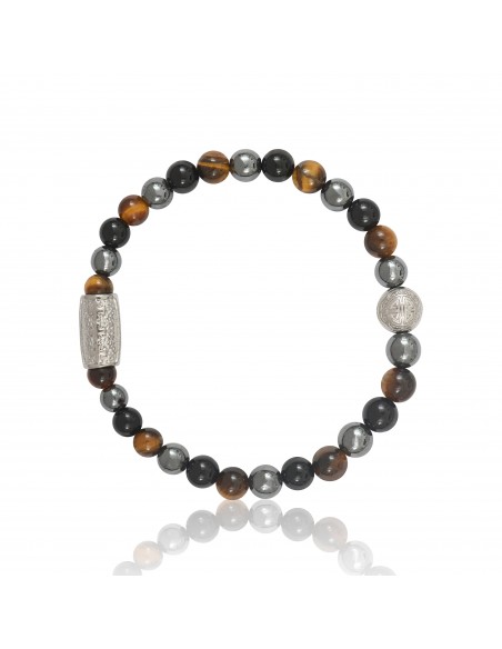 Bracelet 6 mm Black Agate / Hematite / Tiger Eye