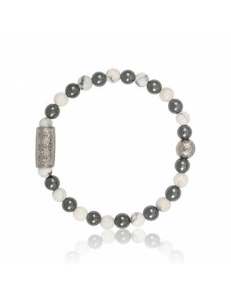 Bracelet 6 mm White Howlite / Hematite