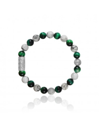 Bracelet  Howlite / Oeil de Tigre Vert et Prospérité