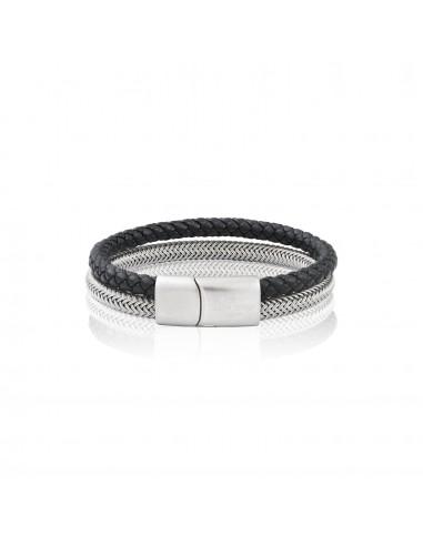 Bracelet Cuir Tressé et Corde Argent